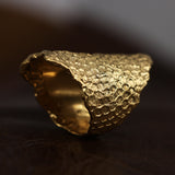 Bearded Dragon Armour Ring in 18 karat yellow gold on leather - CLIO SASKIA