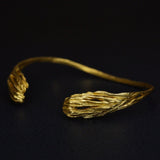 Bowerbird Bangle from the side, handmade in recycled 18ct, handcarved modern womens bangle