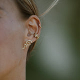 GOLD DROP EARRINGS SEAWEED GARNET - CLIO SASKIA