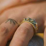 TEAL SAPPHIRE TRILOGY BOWERBIRD RING - CLIO SASKIA